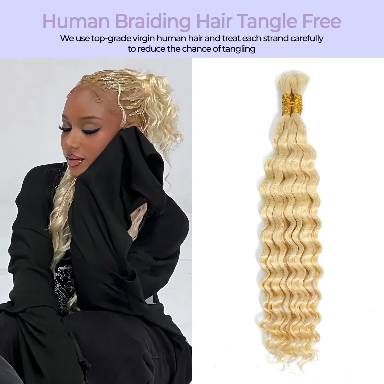 613# Blonde Deep Wave Braiding Human Hair Bulk 150G For Micro Braiding Crochet Bohemian Box Braids 18 20 22 Inch Remy Curly Hair