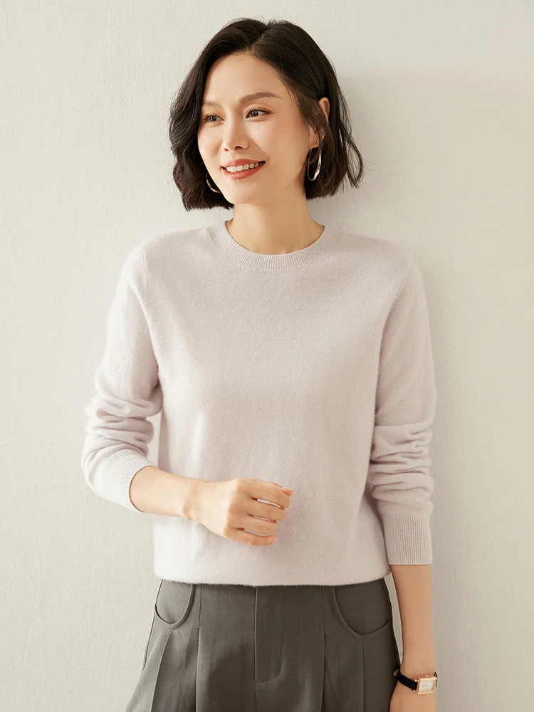 

Women Autumn Winter Cashmere Sweater Long Sleeve Basic Bottom Pullover O-Neck Casual Simple 100% Cashmere Knitwear Clothing Tops