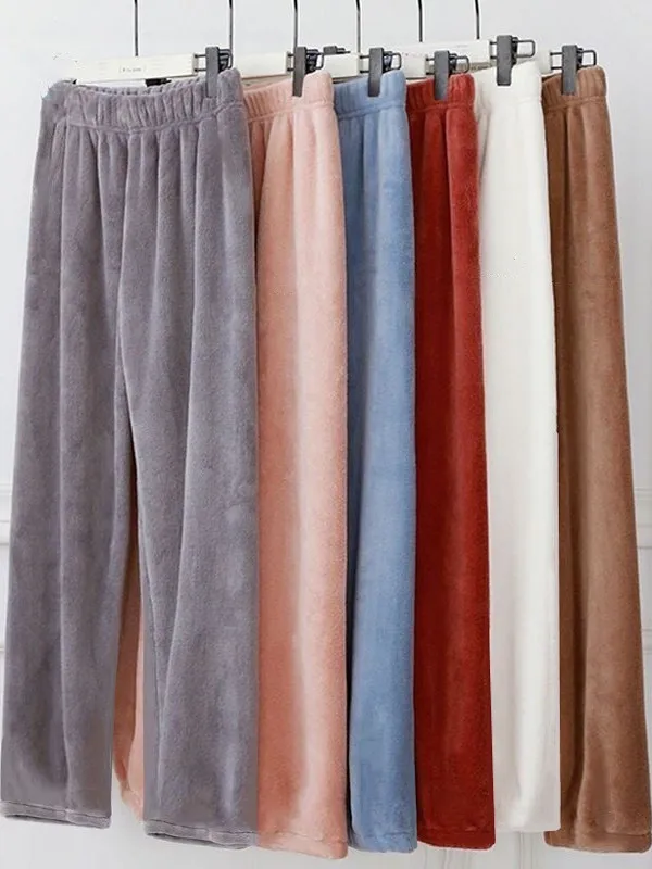 

Новые женские прямые брюки из кораллового флиса, зимние теплые домашние брюки для отдыха, свободный крой, с высокой талией, из полиэфирного волокна