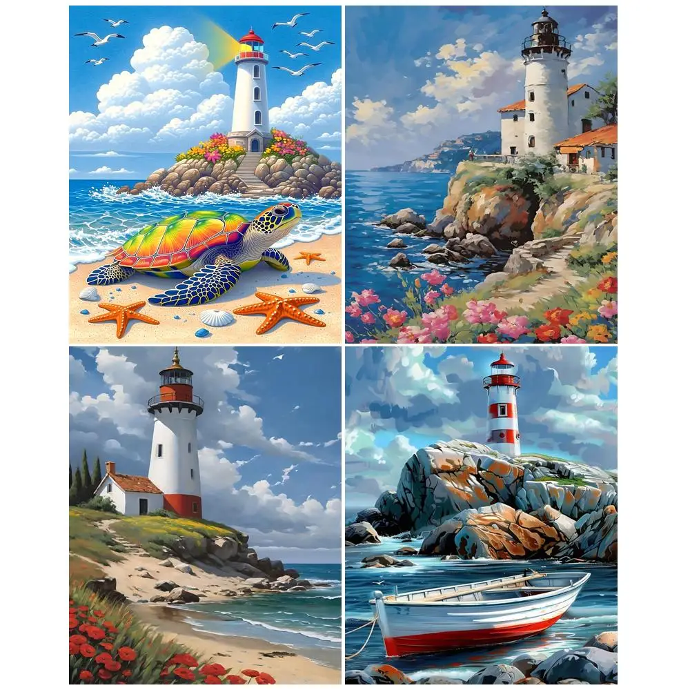 GATYZTORY Paint By Numbers DIY Coloring By Numbers Lighthouse Scenery Easy Paint Home Wall Decor Picture Drawing Unique Gift