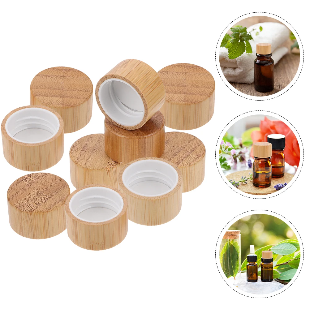 

10pcs Essential Bamboo Lids Leak-Proof Replacement Caps For Glass Roller Perfume Dispenser Small Bottle Jar Lids Reusable
