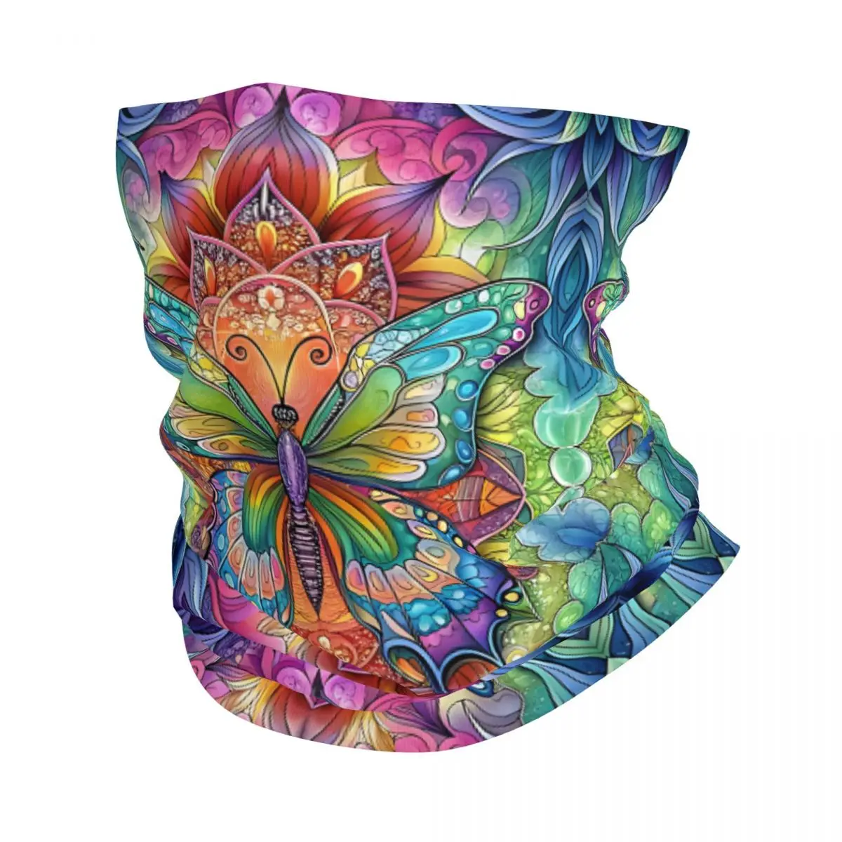 Butterfly Mandala Bandana Neck White Scarf Multi-use Headwear Fishing Unisex Adult Winter