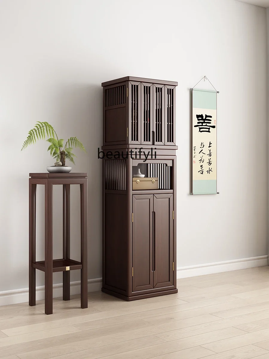 

A07 Solid Wood Shrine New Chinese Style Home with Door Altar Simple Buddha Shrine Black Walnut Altar Buddha Cabinet Clothes Clo