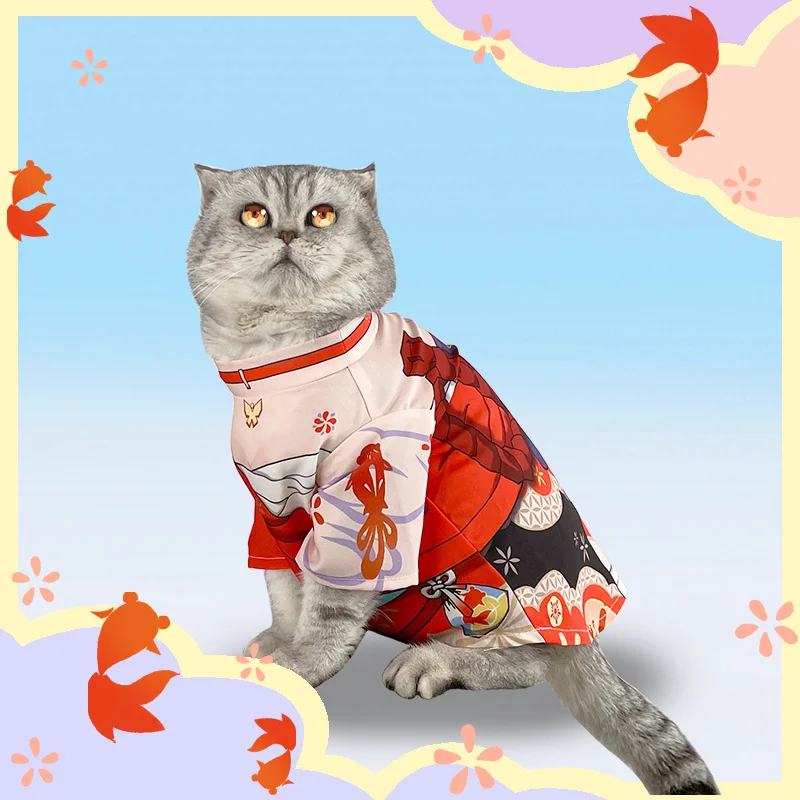 Gioco Pet t-shirt Yoimiya Cat abbigliamento Genshin Impact Cute Pets vestiti Yoimiya Summer Dog Cos Costume Photo Dressing