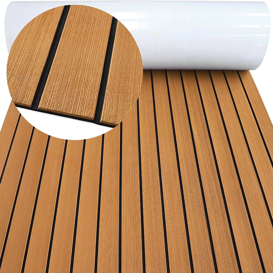 2400*450mm Eva Foam Faux Teak Boat Deck Mat Sheet Yacht Marine Floor Waterproof Pontoon Brown Black Flooring MotorBoats Jet