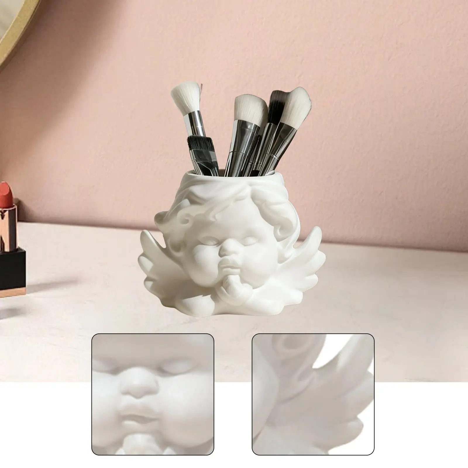 White Resin Cosmetic Brush Holder Organizer Storage for Makeup Pencils Scissors Markers Desktop Bathroom Decor