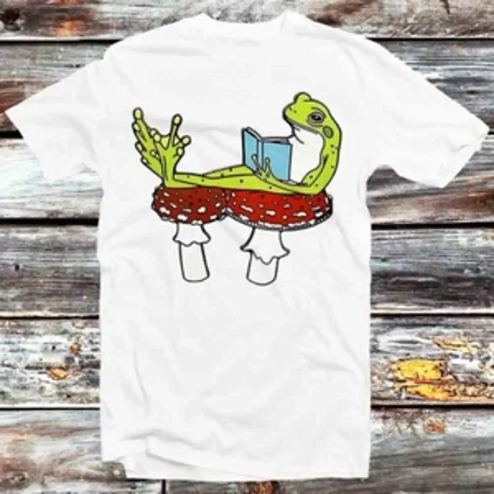 Book Reading Frog Toad Exclusive Edition Japanese T Shirt B1410 vintage Washed Versatile fashion homme Top For Everyday Wear
