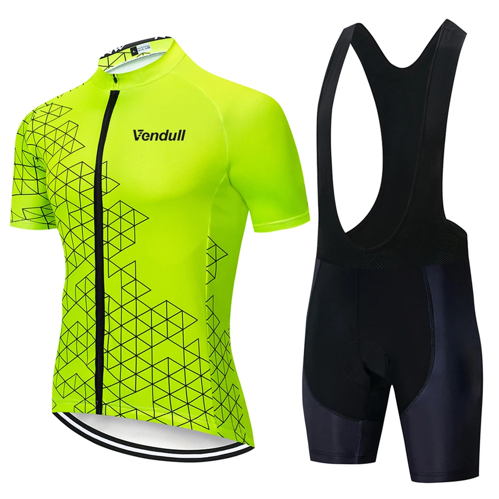 

Fluorescent Yellow Pro Team Cycling Jersey Set 2025 Bicycle Suit Bike Short Sleeve Men Bib Shorts Clothes19D Gel breathable pad