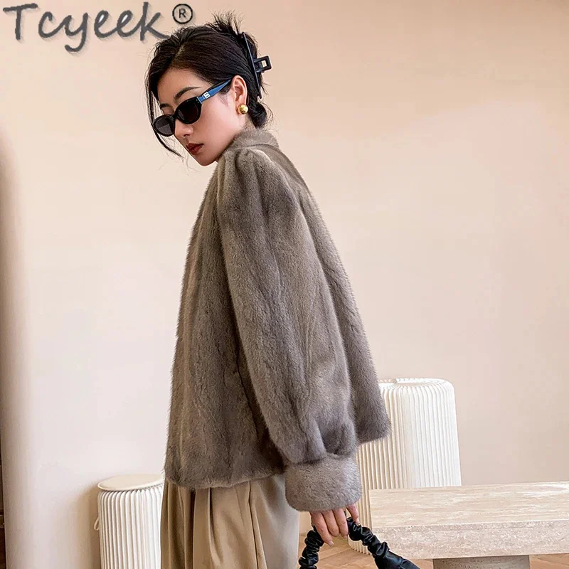 Natural Tcyeek Mink Fur Coats Winter Women's Jacket 2024 Elegant Whole Real Coat for Women V-neck Fourrure Femme