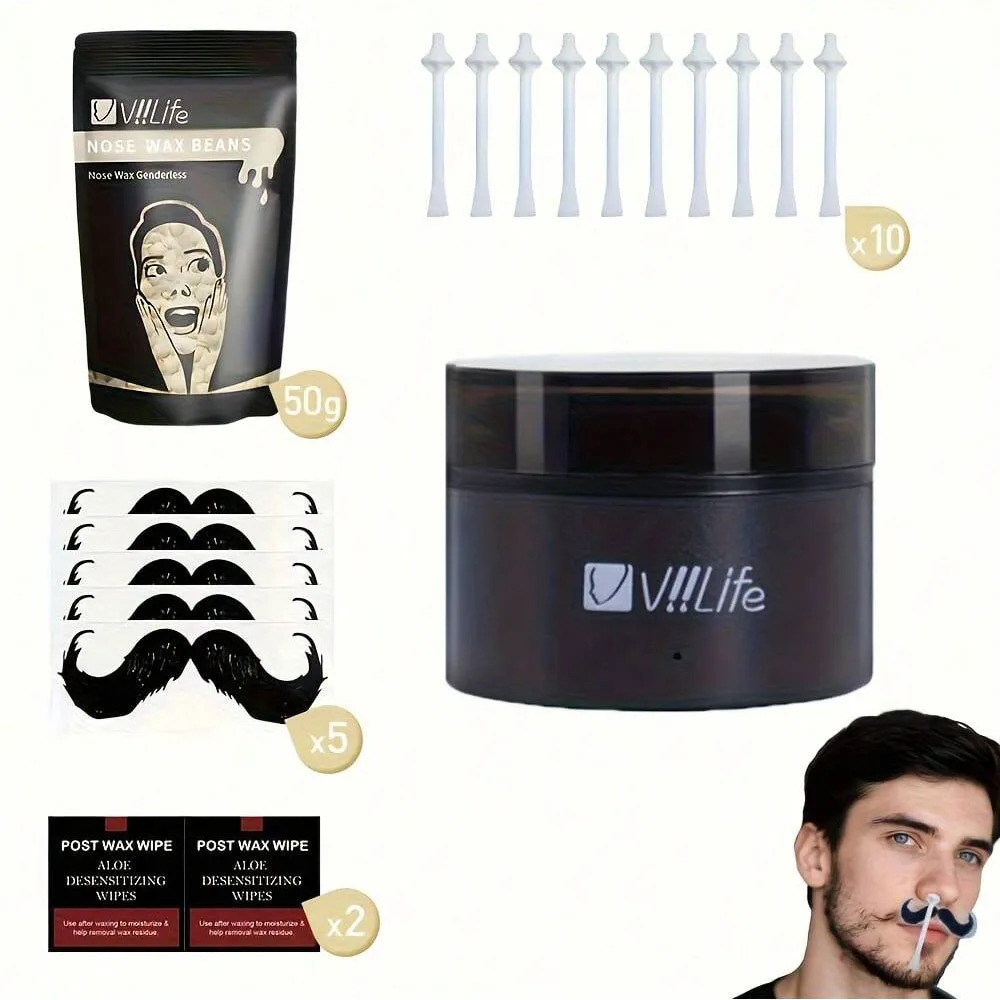 مجموعة شمع الأنف الصغيرة للرجال والنساء الكهربائية الأنف الأذن الحاجب منطقة صغيرة إزالة الشعر 50 جرام الشمع 10 قضيب سيليكون 1 أطباق