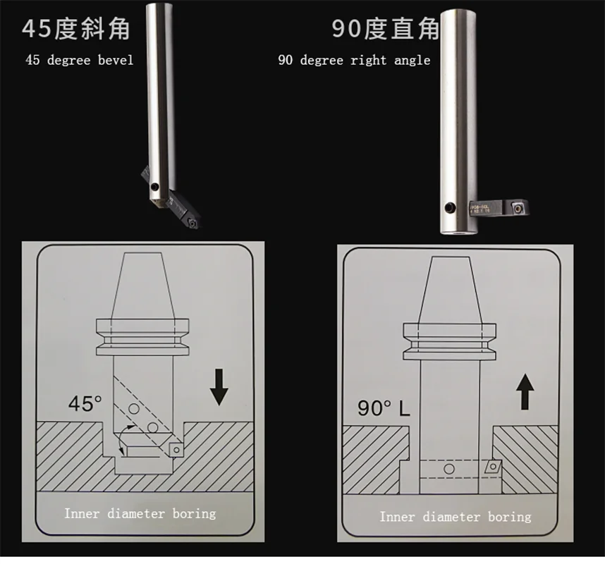 1PC Milling Machine Adjustable Bore Toolholder 45/90 Degrees Through Hole Boring Bar Handle 20/25 /32 Blind Hole Boring Tool