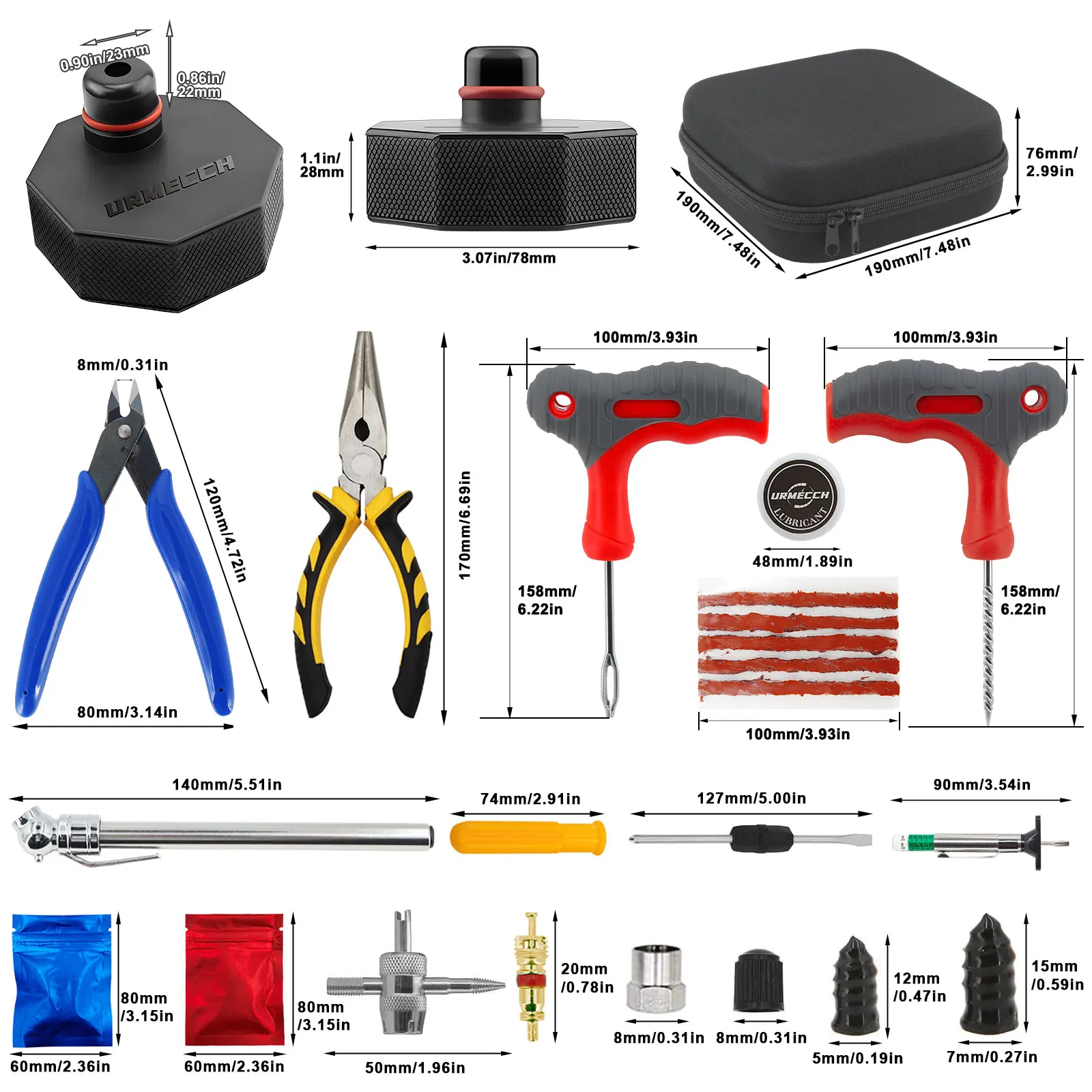 75pcs Tire Repair Tool Kit with Mach-E Jack Pad for Ford Mustang 2021-2024 Rubber Jack Puck Car Lift Accessories Storage Box