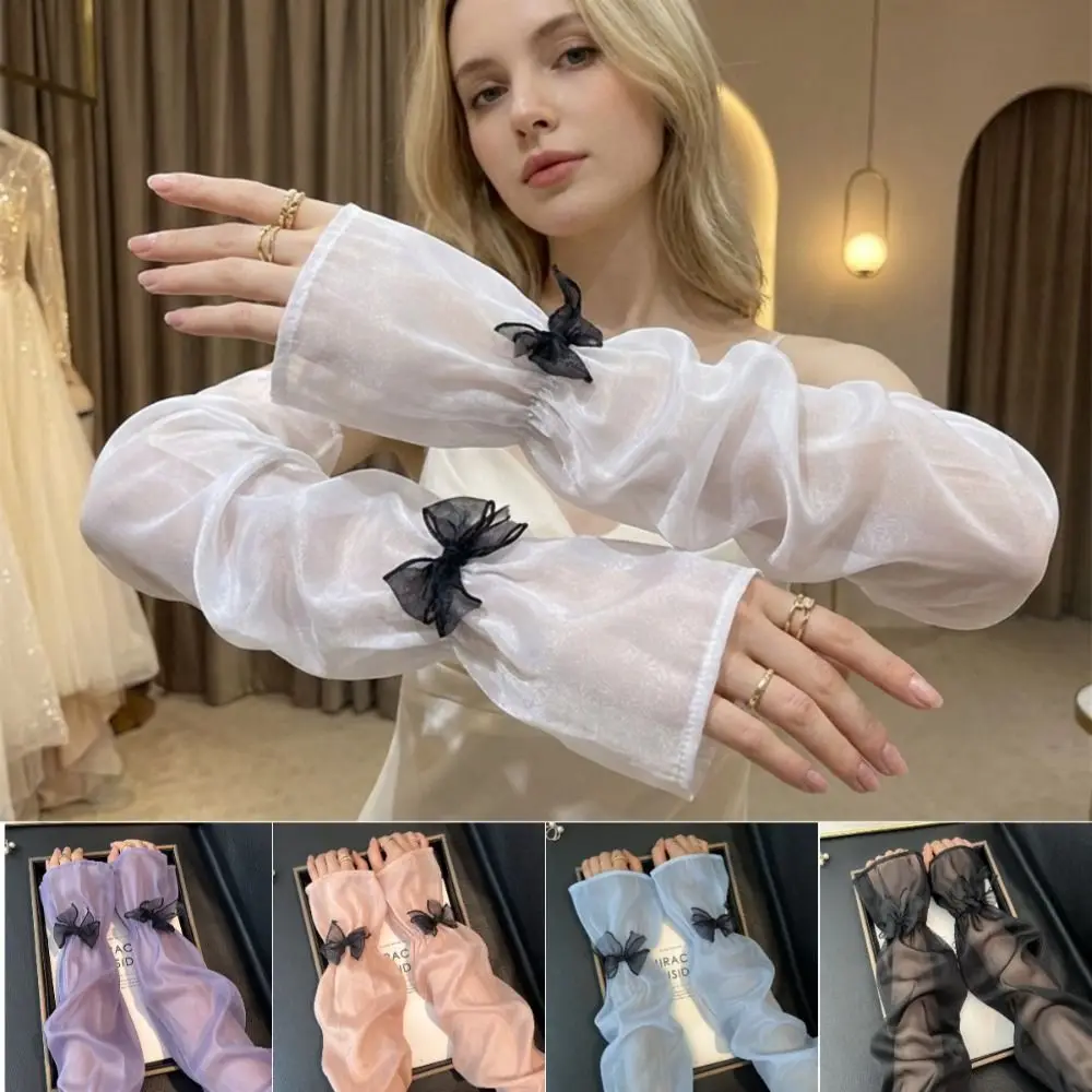 

Cute Ice Silk Women's Sleeves Bow Decor Loose Fit Arm Sleeve Sun Protection UV Protection Ice Sleeves Summer Outdoor