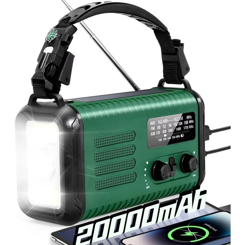 Emergency Solar Hand Crank Weather Radio NOAA AM FM 20000mAh / 74000mWh Portable Emergency Charging Accessory