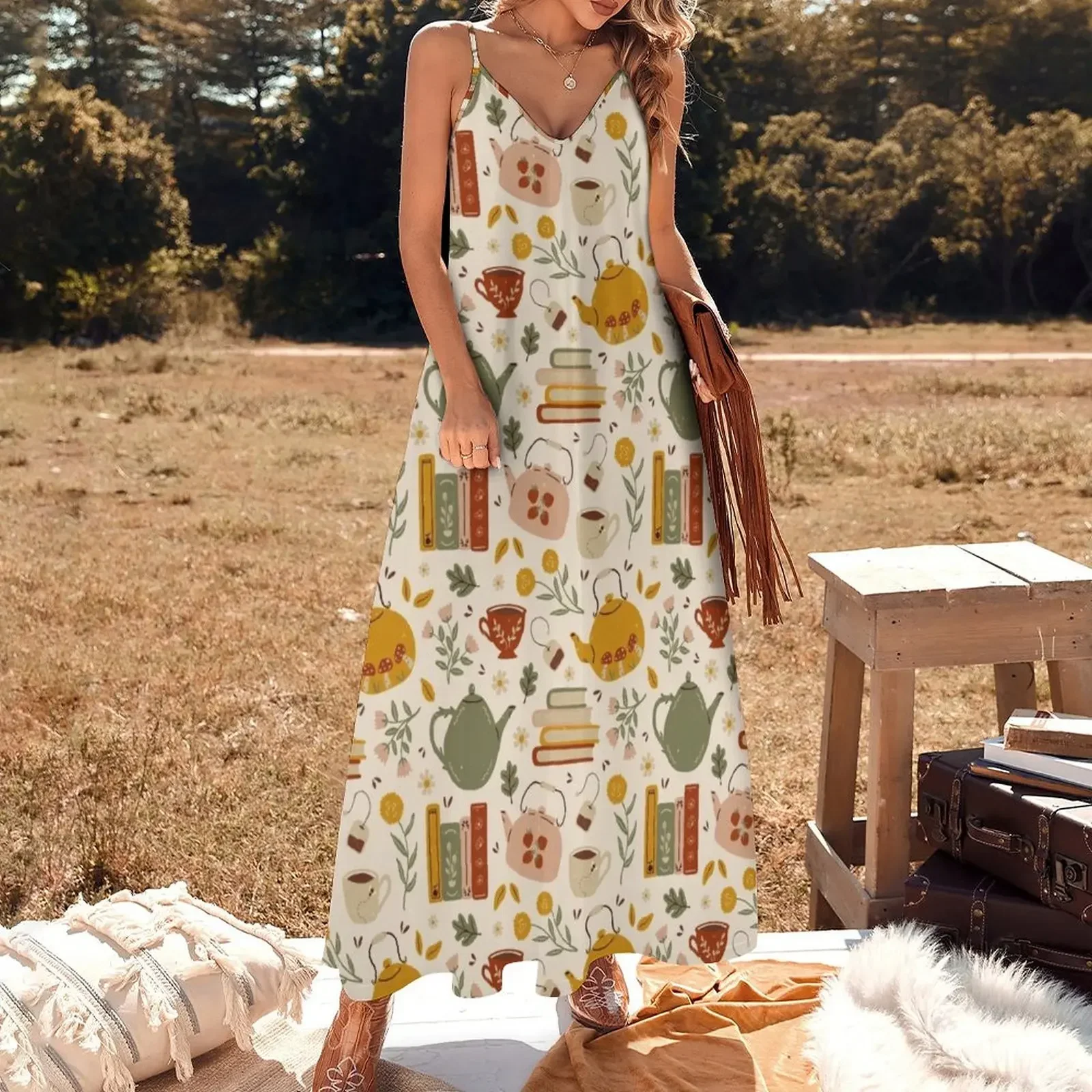 Flowery Books and Tea Sleeveless Dress women dresses prom dresses 2024 Dress