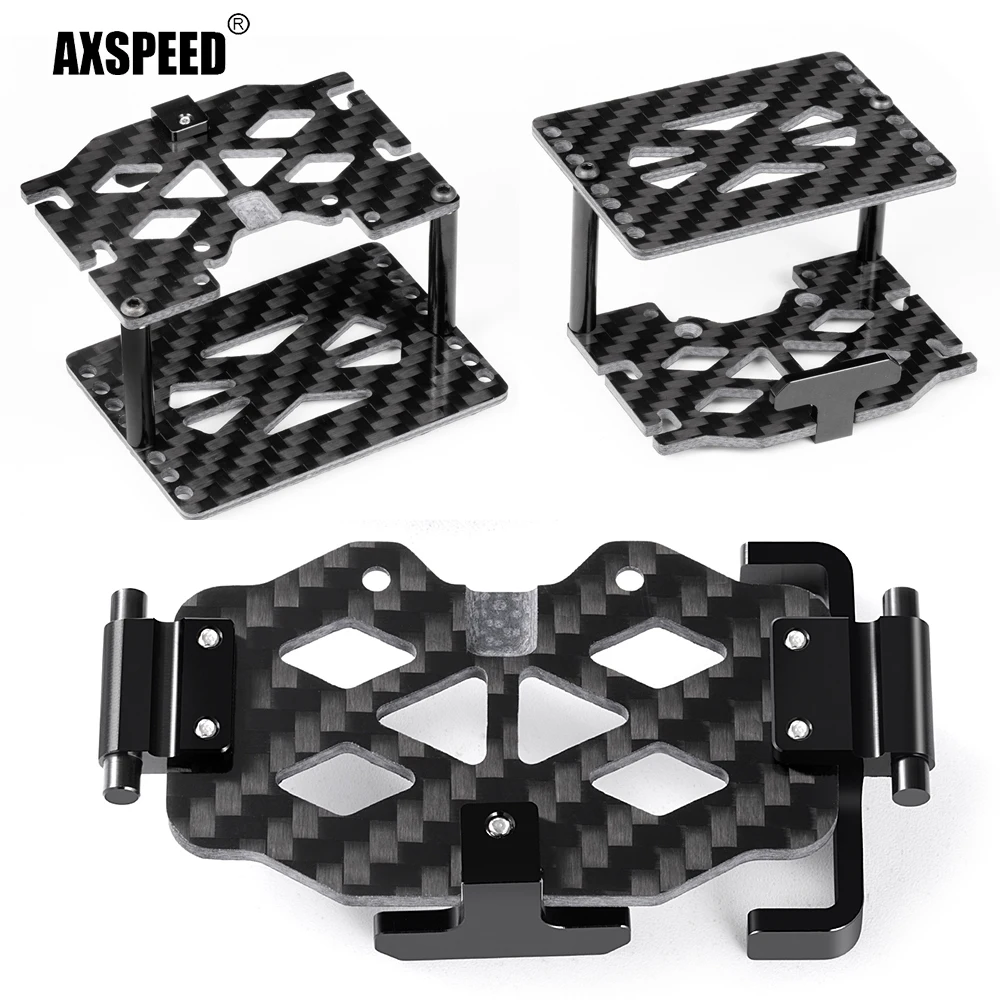 AXSPEED Carbon Fiber&Aluminum Battery Tray /Double Layer ESC Mounting Plate for TRX4M TRX4-M 1/18 RC Crawler Car Upgrade Parts