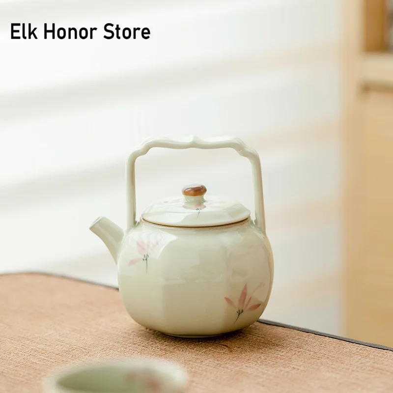 125ml Pure Hand-painted Pink Orchid Octagonal Lifting Beam Ceramic Tea Pot Warmer Tea Cooking Stove Household Kung Fu Teaware