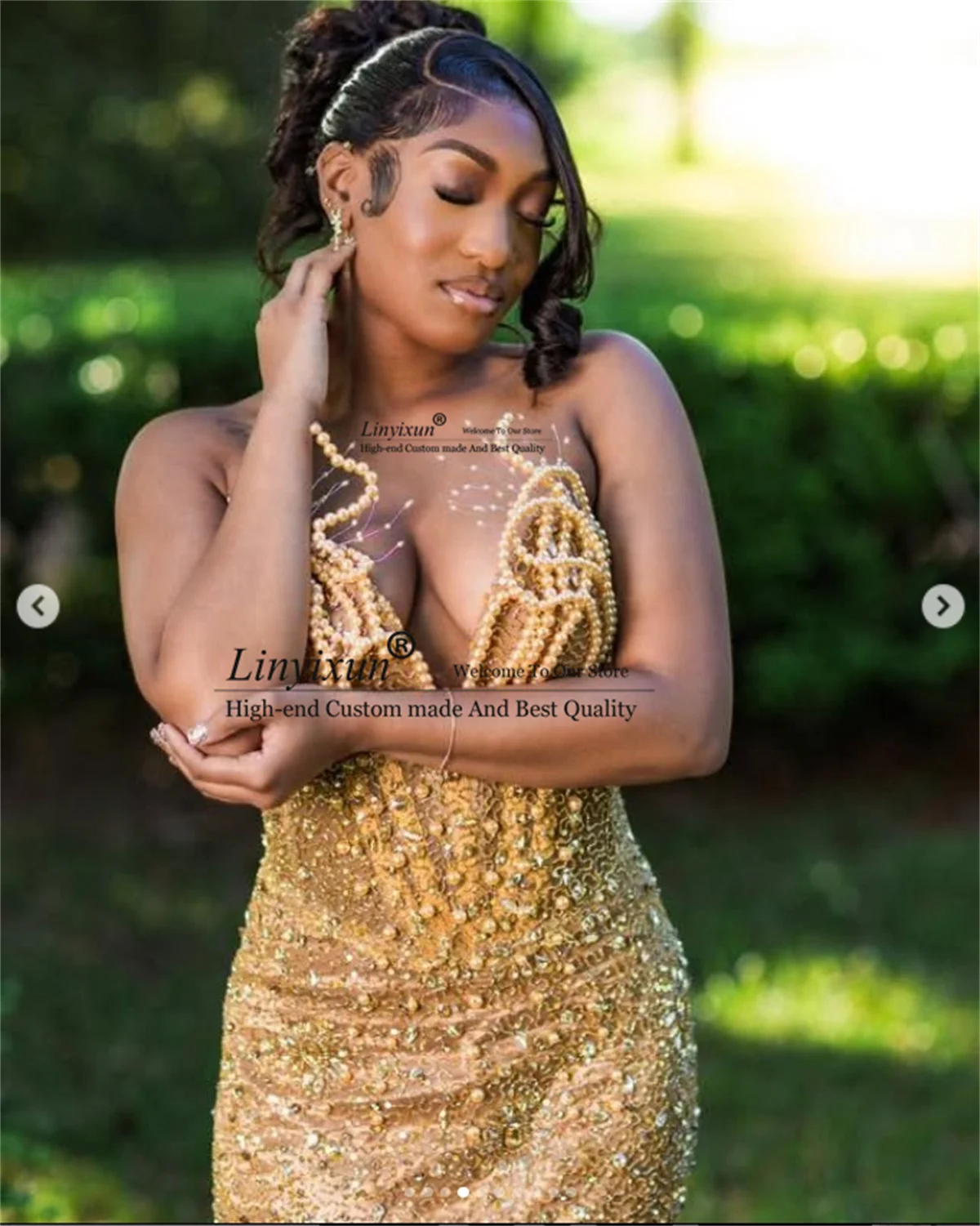 Atemberaubendes Strass-Kristall-Abschlussballkleid mit Plears, Meerjungfrau, formelles Abend-Partykleid, maßgeschneidertes schwarzes Mädchen, sexy Robes de Soirée