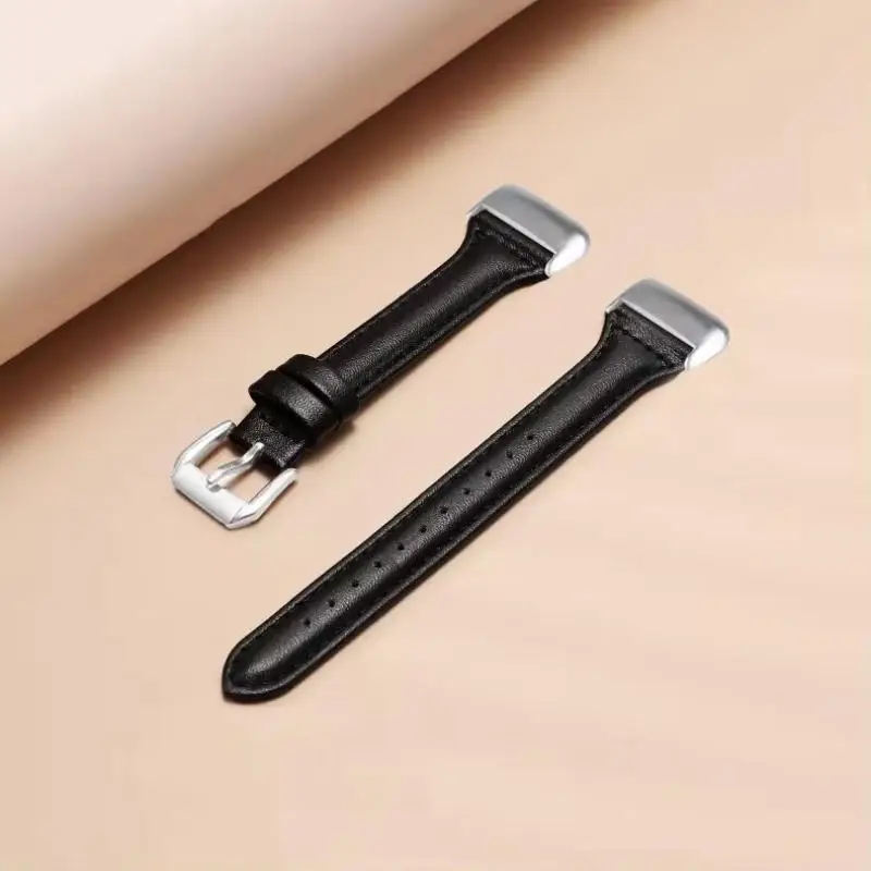 Slim Leather Band Loop For Fitbit Charge 6/5 Women Men Soft Watch Bracelet Strap For Fitbit Charge 5/6 With Steel Connector