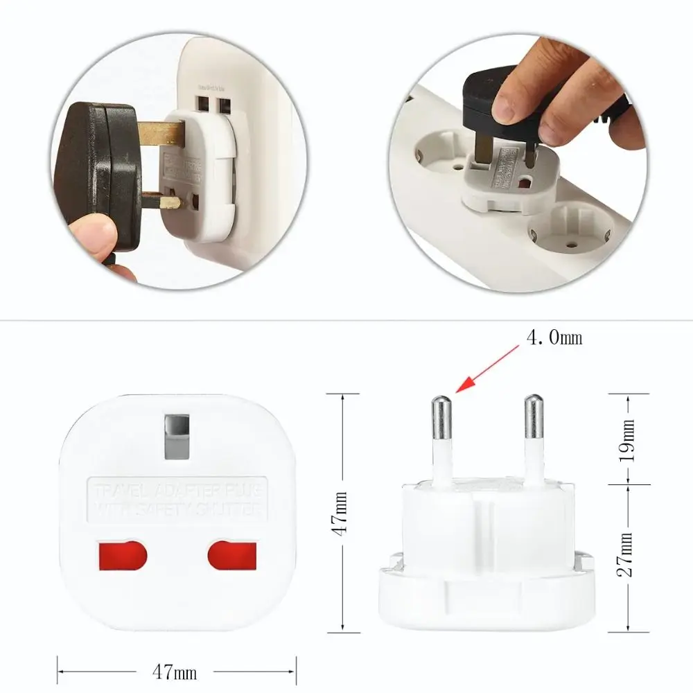 Socket Plug UK to EU Converter Durable Europe European Wall Socket Travel Adapter 3 TO 2 PIN Travel Accessory Outlet Connector