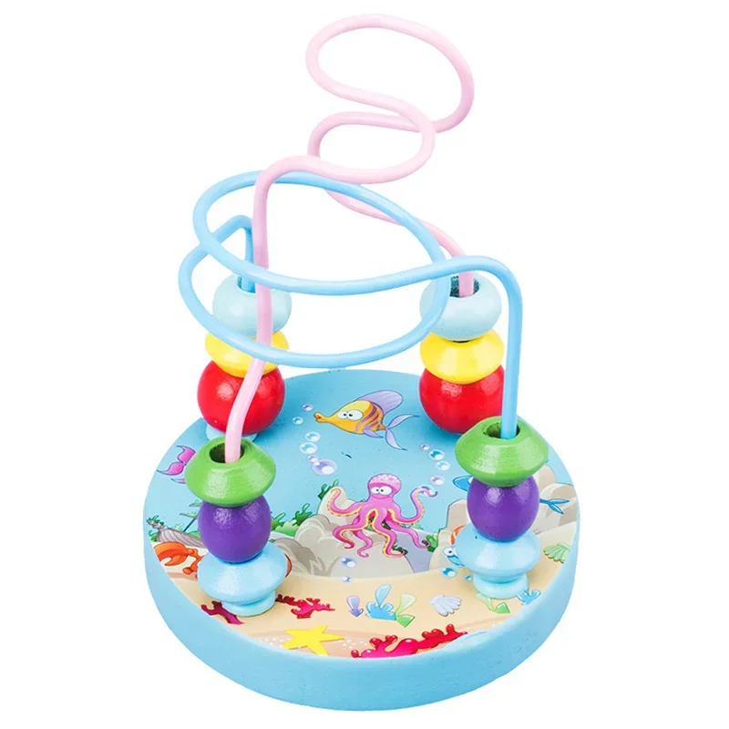 Montessori Perline di legno Giocattoli Liscio Cartoon Ocean Pattern Bambini Puzzle educativo precoce Montagne russe Regalo