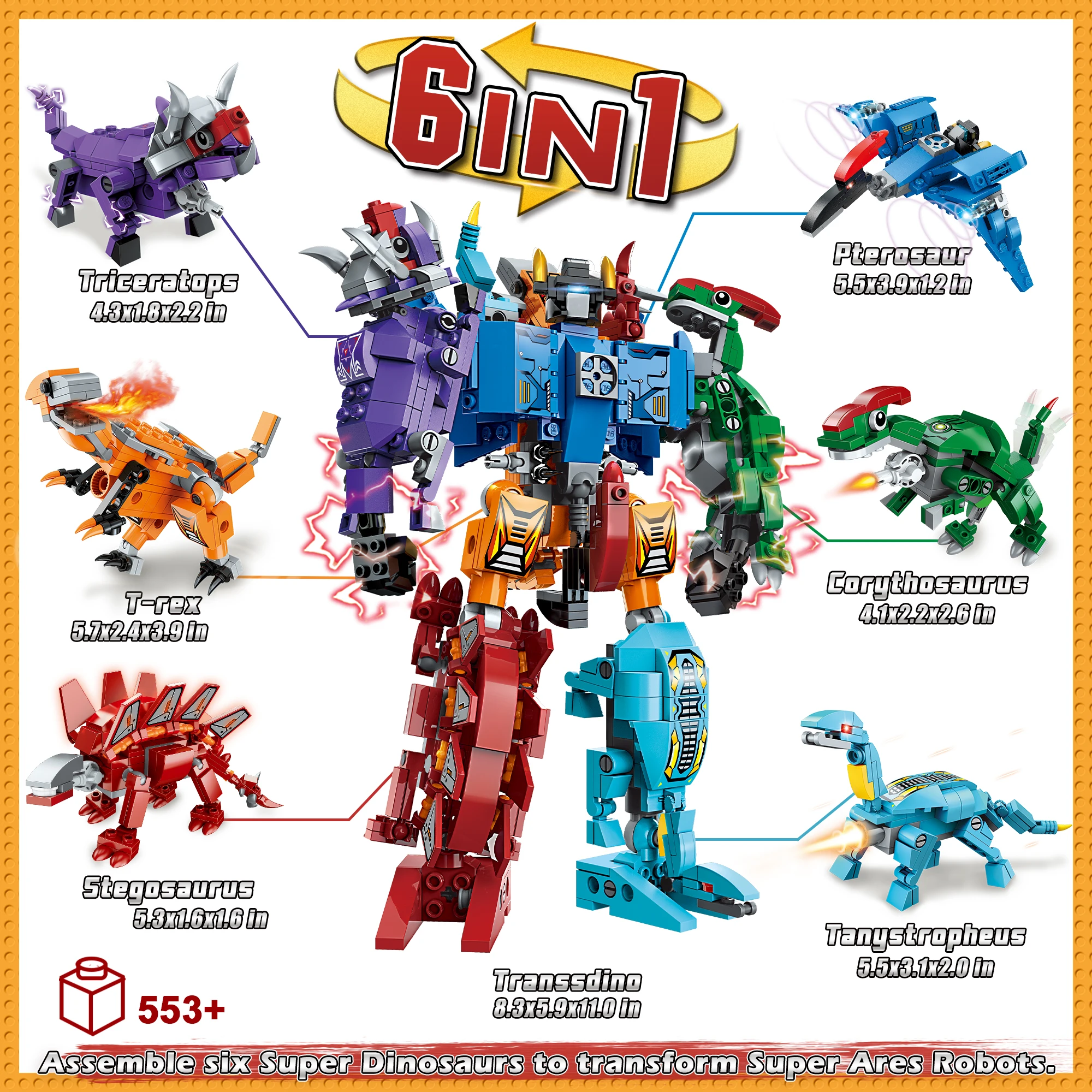 Jurassic Dinosaur Toys, Creator 6in1 Transformer Building Toys, Action Figure Birthday Gifts Idea