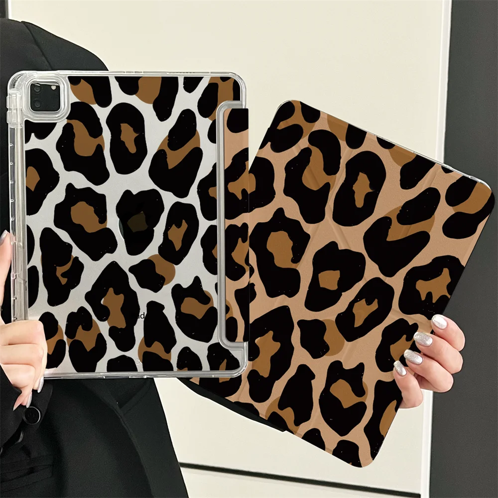 Leopard Smart Case For iPad air4 5 10.9 Pro Air 11inch 2024 with Pencil Holder Y Fold Cover 9.7 10.5 10.2 6/7/8/9/10th 11th 2025