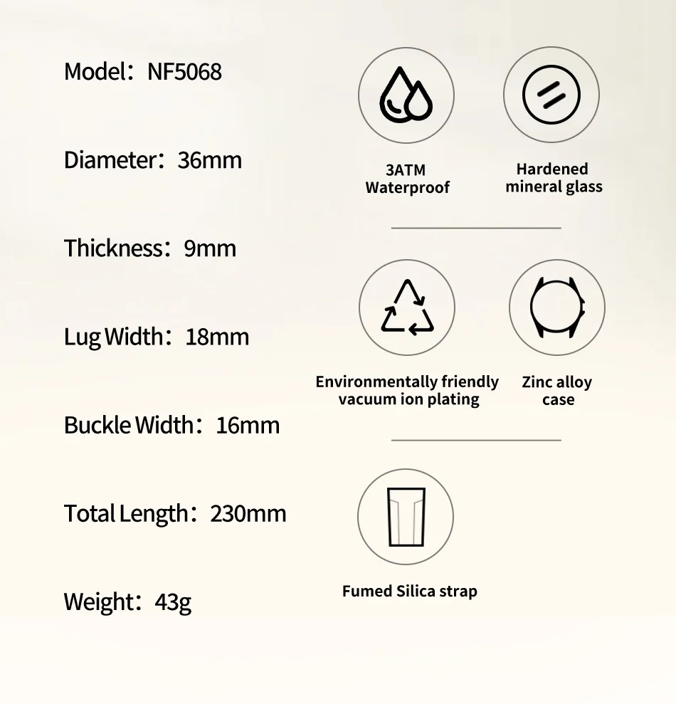 NAVIFORCE NF5068 Simple Ladies' Watches Casual Quartz Silicone Strap Luminous 3ATM Waterproof Watch