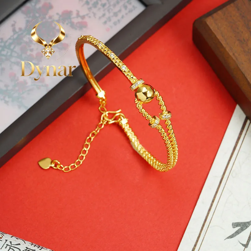 

Dynar Jewelry New 9999 gold bracelet light luxury simple diamond inlay line 24K real gold opening bracelet women's trendy han