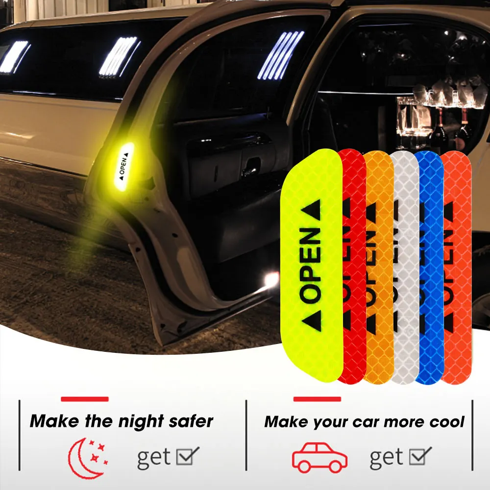 For Fluorescent Car Reflective Door Strips Safety Warning Auto Accessories Anti-Collision Exterior Interior Reflector Stickers