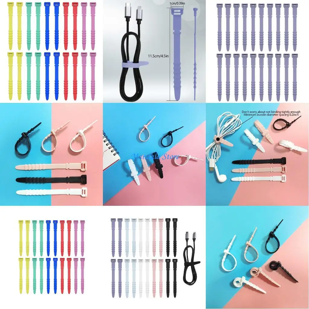 

U2JC 20Pcs Reusable Cable Ties Straps Cord for Bundling and Organizing