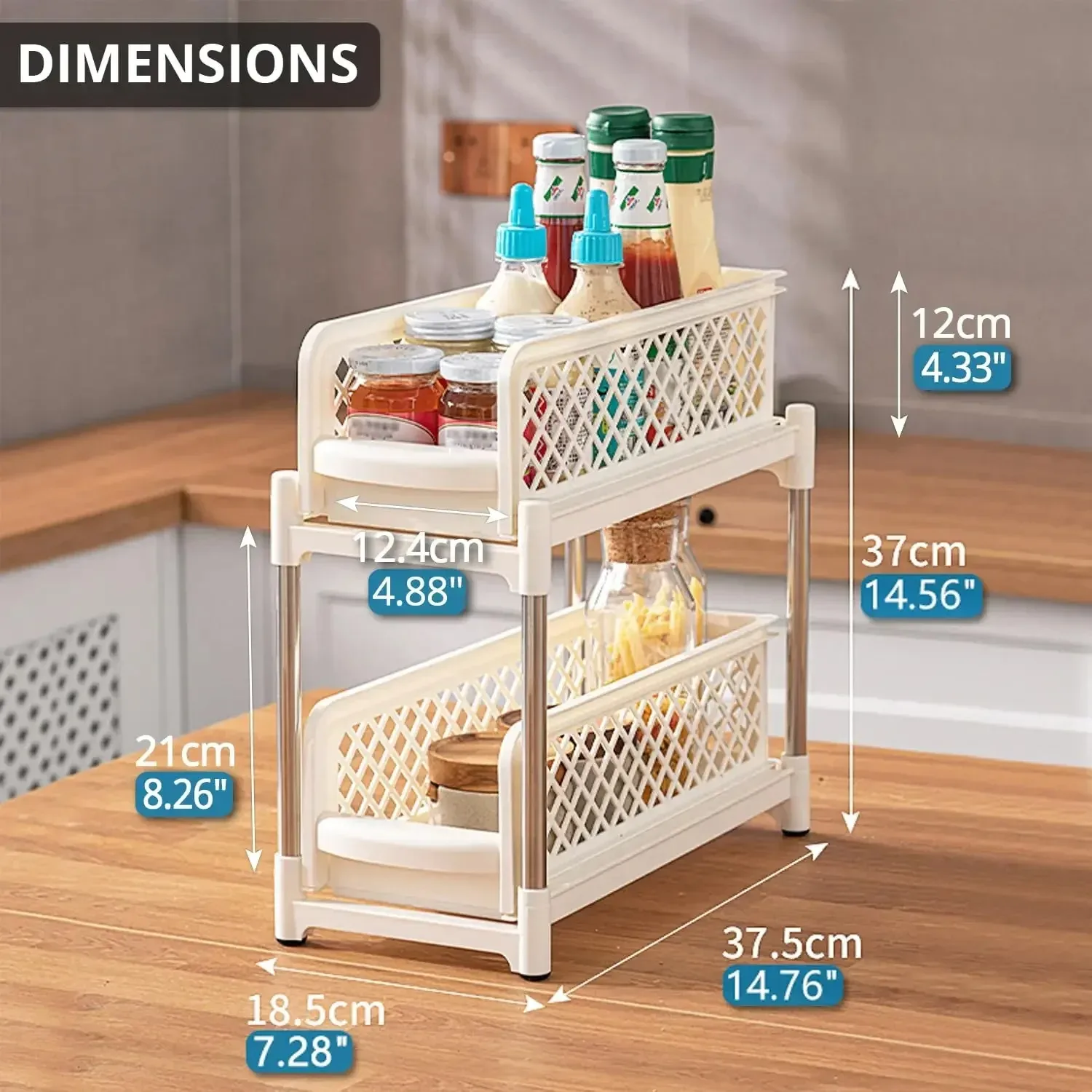 2 Layers Under Sink Organizers and Bathroom Storage Pull Out Cabinet Organizer,Sliding Cabinet Organizers with Storage Drawers