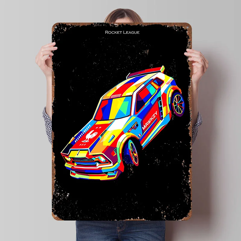 Buntes Rocket League Auto Metallposter, personalisierte Wandkunst, Retro Vintage Blechschilder für Schreibtischdekoration, Zimmer- und Schlafzimmerdekorationen