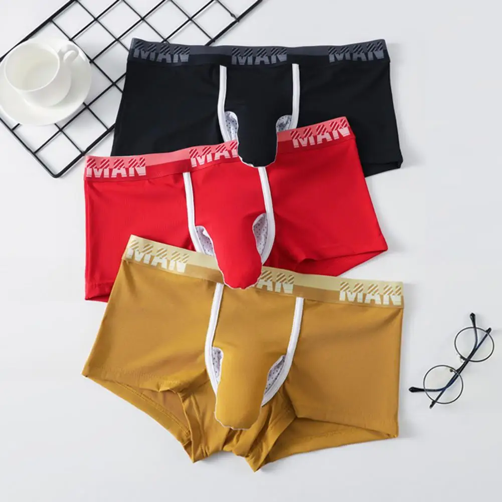 Men Supportive Underwear Men's Ice Silk Boxer Underwear Wide Waistband Non-slip Shorts Separate Scrotum Support Mesh for Daily