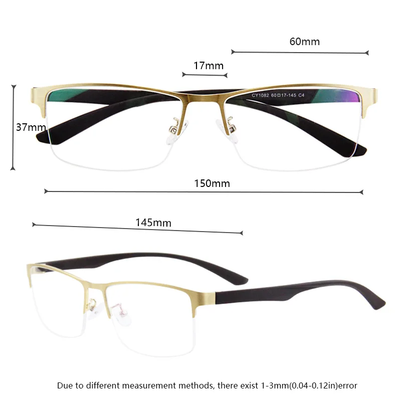 Large Oversized Reading Glasses Anti Blue Light Rectangle Metal Half Frame Extra Large Reader-150mm Wide for Men