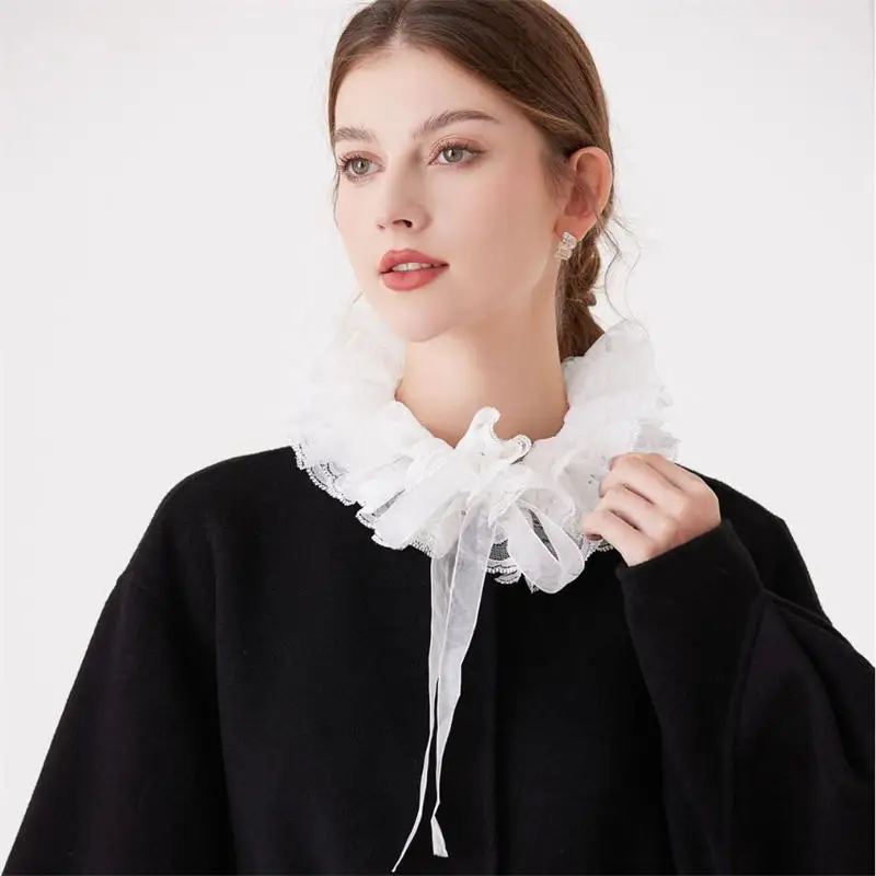 Fashion Lace Ruffled Multi-layer Fake Collar Versatile Detachable Mesh Decorative Collar French Style Elegant Lady Collar NEW