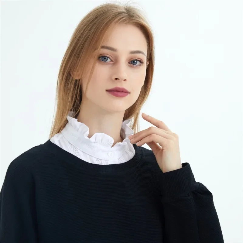Women Fashion Ruffle Fake Collar Shirts Button-up Stand Lapel Half Shirt Detachable Collar Female Blouses Tops Clothing Ties