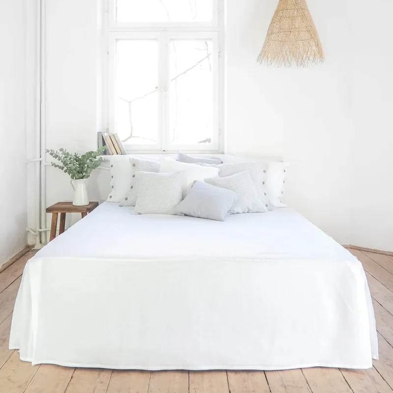 Bed Skirt Set 100% Linen, 2 Pillowcases,1 Bed Skirt for King/Queen Size Bed With 14\