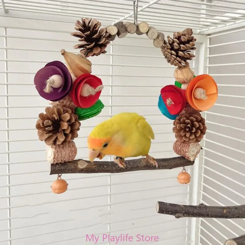 Bird Swing Toy with Pinecone Corncob Swing Bridge Hanging for Budgies Training Perch Toy for Birds Cage Decoration