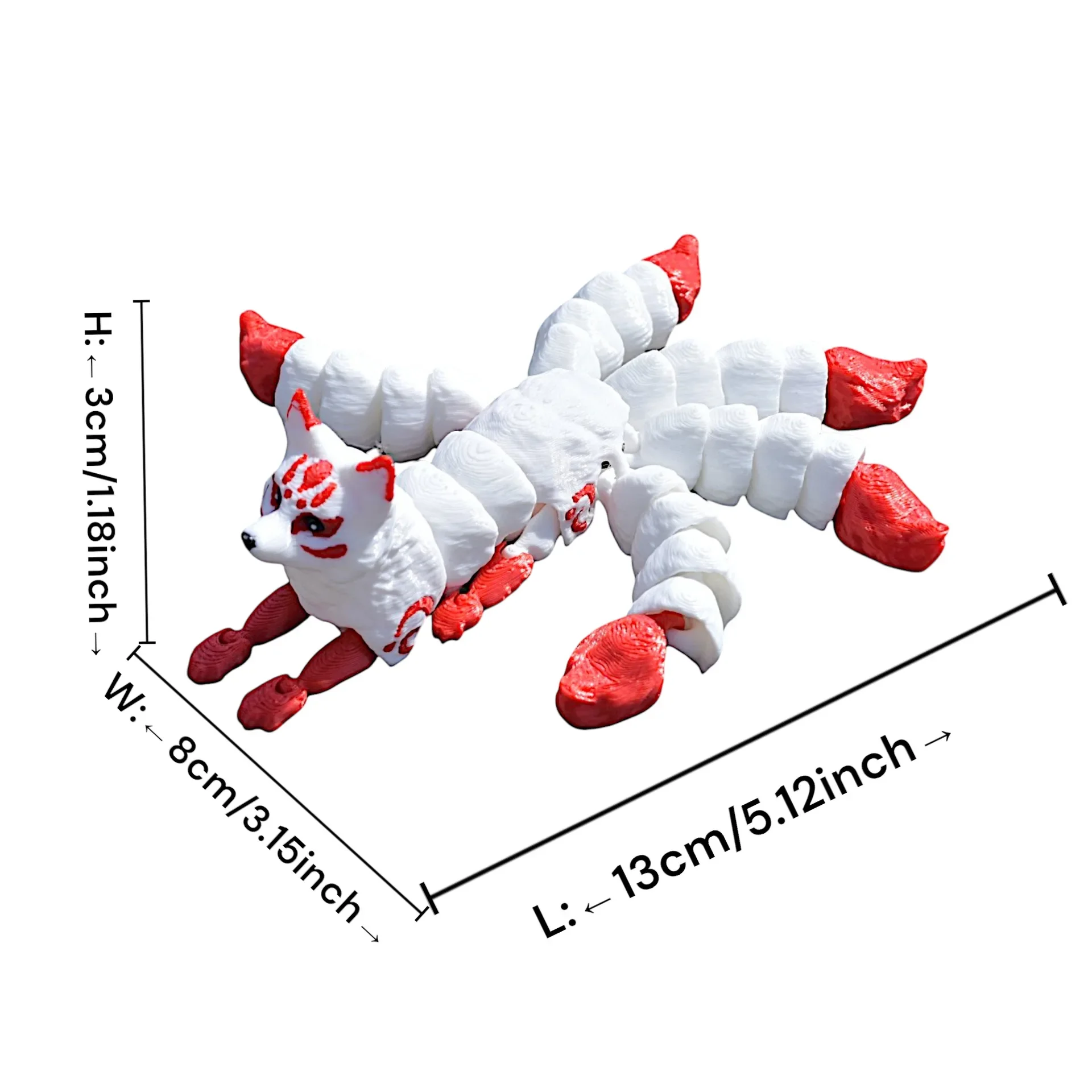 Ornamen Rubah Cetak 3D Model Hewan Sendi Mainan Pereda Stres Rubah Ekor Lima Dapat Digerakkan Ornamen Desktop Rumah