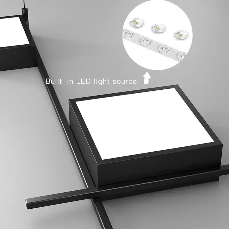 Modern Square LED Ceiling Light Black White Lattice Design Remote Control Chandelier Bright Home Lighting Fixture Decor