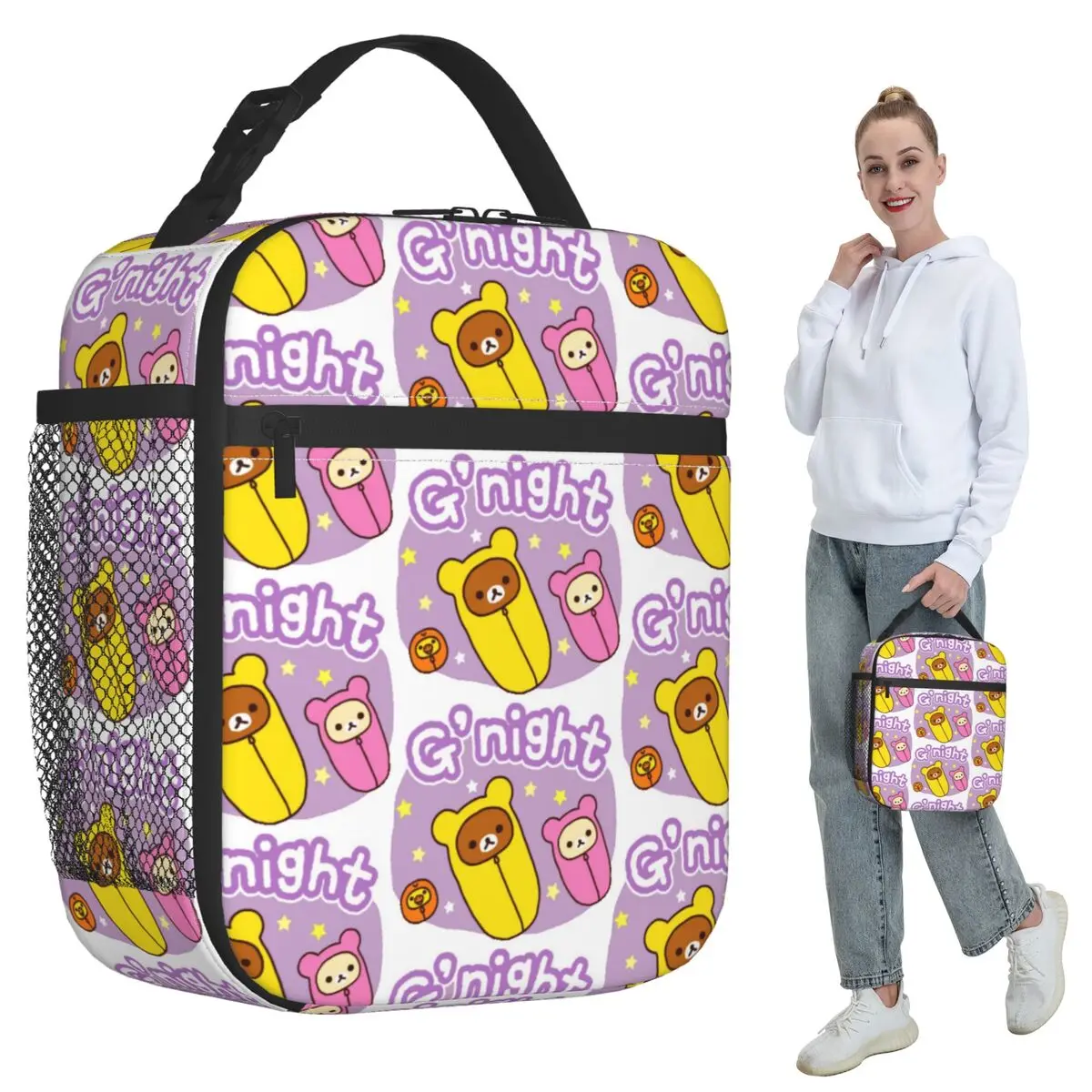 

Good Night Rilakkuma Insulated Lunch Bag for Women Office Cooler Thermal Food Box Tote Portable Lunch Boxes Container
