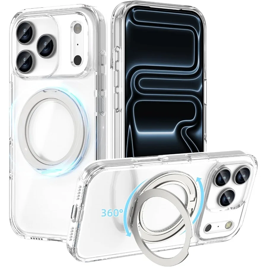 

Чехол-подставка с магнитной подставкой на 360° для iPhone 17 Pro Max с поворотным гибким кольцевым держателем, совместимый с MagSafe