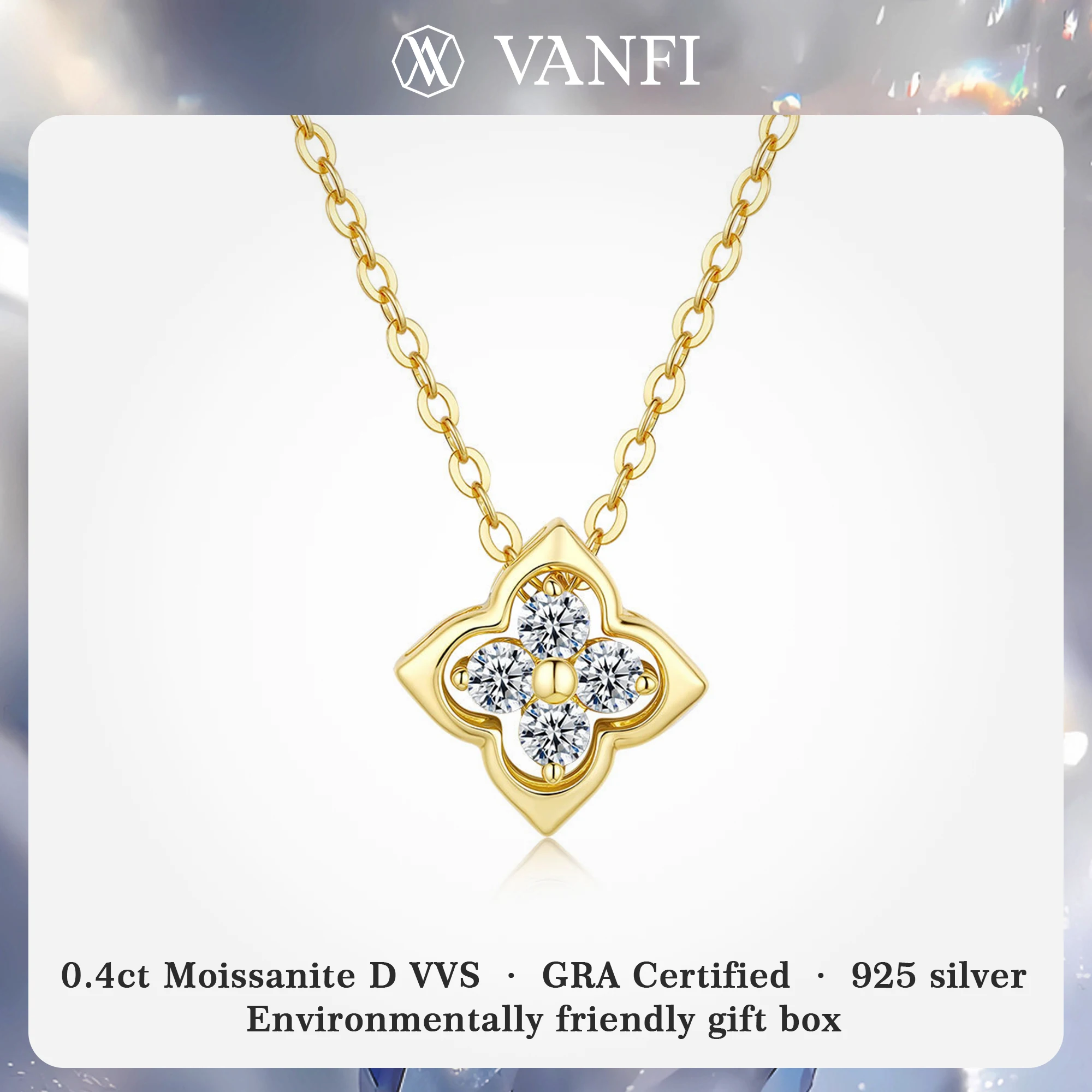 

Kfvanfi Муассанит, серебро 925 пробы, женское ожерелье с покрытием из 18-каратного золота, четырехлистный клевер, женский кулон, цепочка на ключицу, роскошные ювелирные изделия