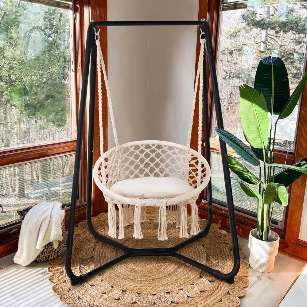 

Patio Swing Chair with Stand and Cushion, Heavy Duty Hanging Chair with Stand for Bedroom, 330 lbs Capacity, Patent Pending, Be