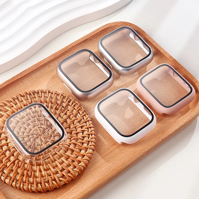 Cristal y funda para Apple Watch, Protector de pantalla de 45mm, 41mm, 44mm, 40mm, cubierta de PC para iWatch Series 3, 4, 5, SE, 6, 7, 8, 9, accesorios