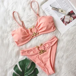 Bikinis rosas sexis para mujer, traje de baño femenino, ropa de baño, conjunto de Bikini brasileño para niña, ropa de playa para piscina 2024