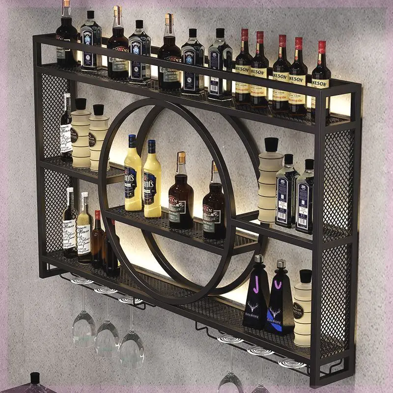 

Vintage Iron Frame Black Bar Cabinet Bathroom Industrial Liquor Lattice Wine Rack CoffeeLiquor Store Wijnrek Salon Furniture