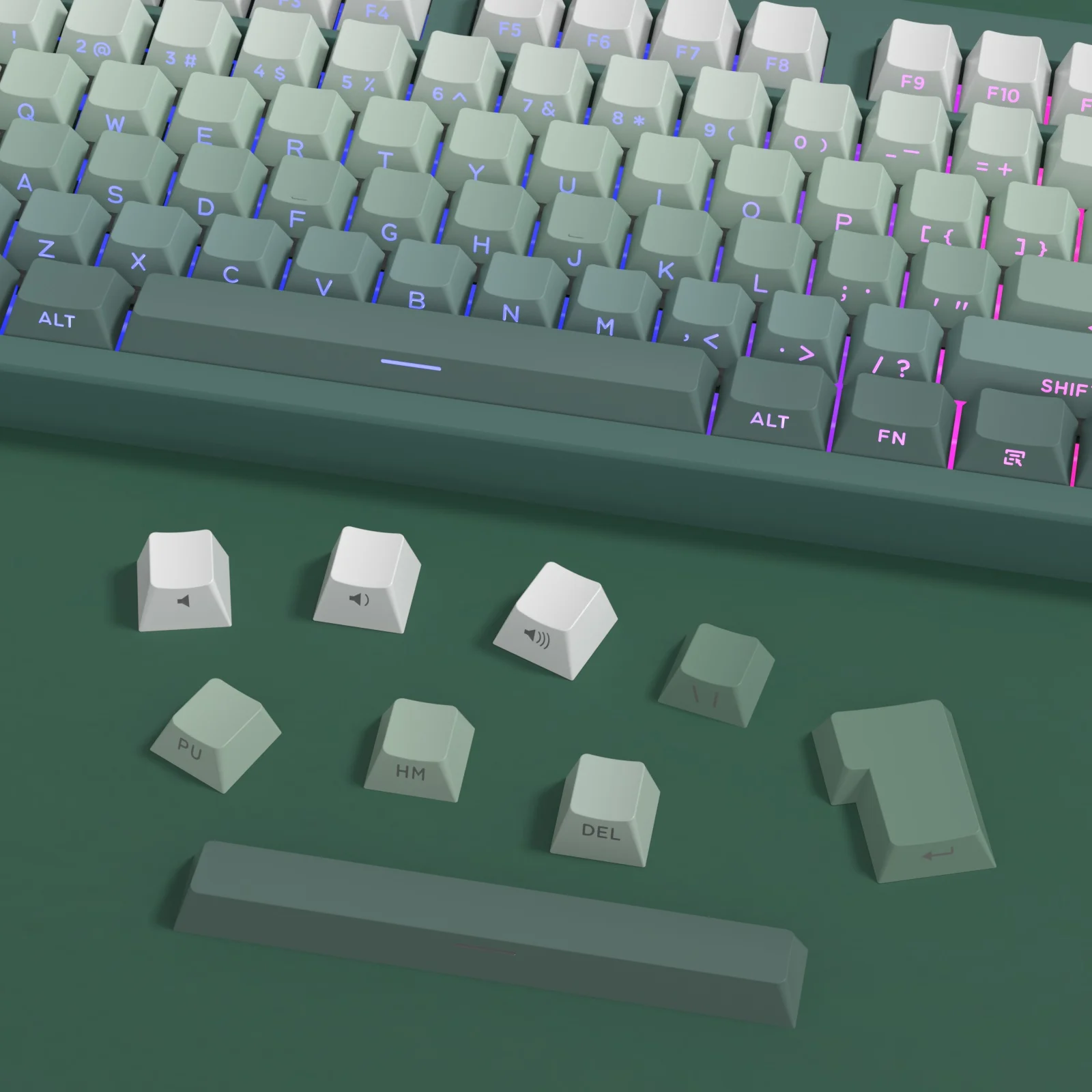 Imagem -03 - Kbdiy-gradiente Lado Ciano Impresso Brilho Através do Keycap Cherry Double Shot Pbt Keycaps 133 Teclas para Teclado Mecânico Gamer 60 61