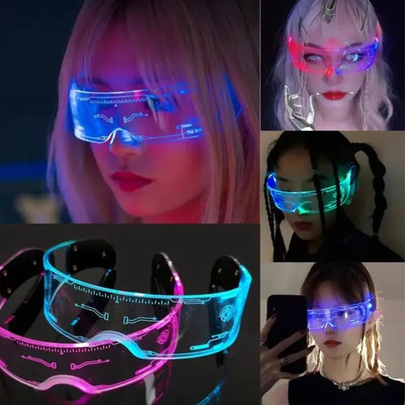 Świecące okulary przeciwsłoneczne LED Vintage Punk Gogle Mężczyźni Kobiety Moda Impreza Boże Narodzenie Kolorowe świecące odcienie okularów UV400